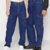 YOURTURN Cargo Denim Wide Leg Unisex - Relaxed Fit Jeans - Rinsed Denim -Kleding Verkoop 7457a86341634436808153670f92cb23