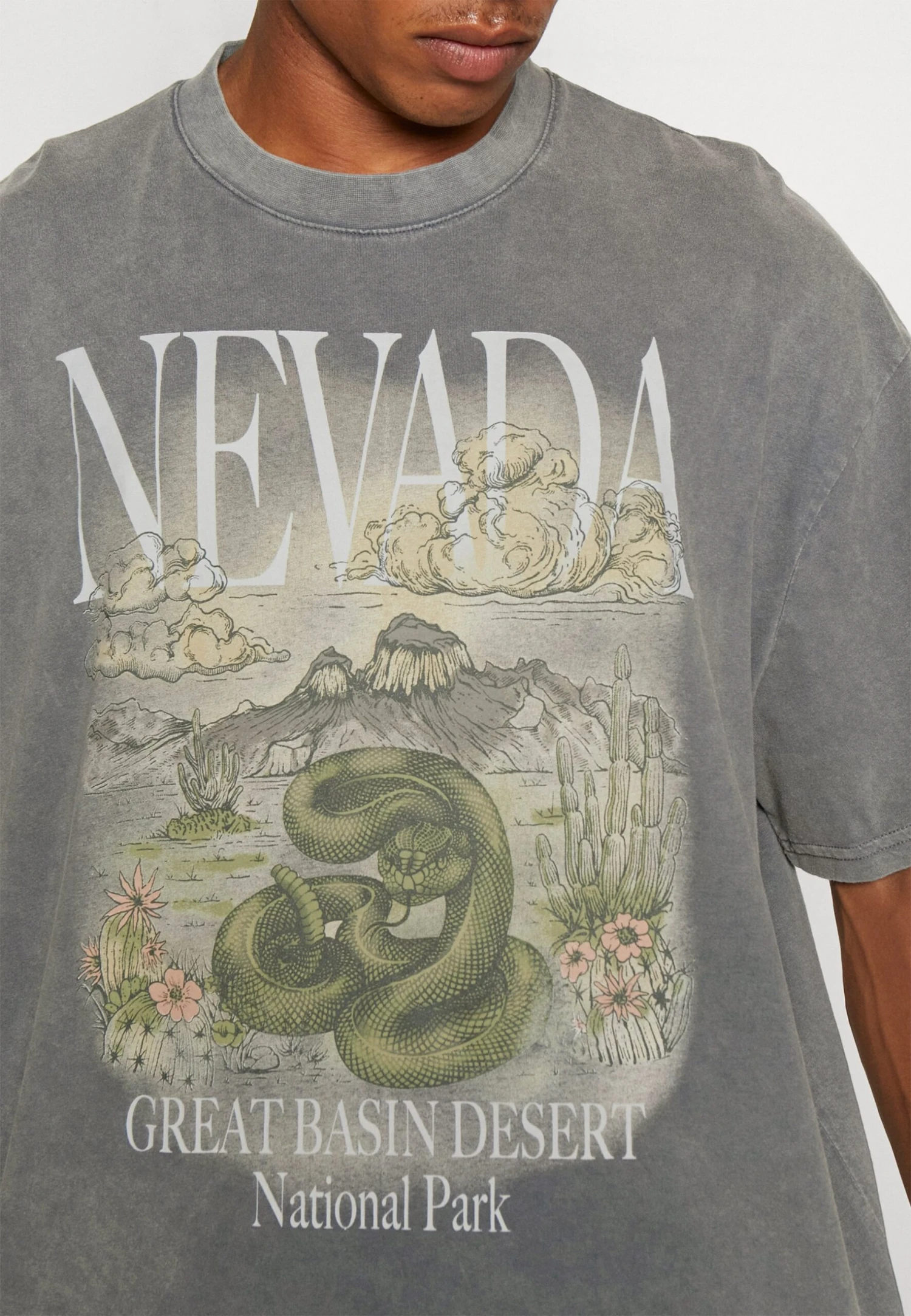 YOURTURN Nevada Wash Graphic Tee Washed - T-Shirt Print - Charcoal 7 YOURTURN Nevada Wash Graphic Tee Washed - T-Shirt Print - Charcoal - Afbeelding 5